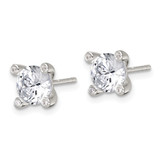 Sterling Silver Polished CZ with 4 CZ Prongs Post Earrings
