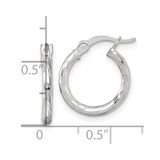 Sterling Silver Polished Diamond-cut 15x2.0mm Round Hoop Earrings