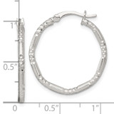 Sterling Silver Polished Diamond-cut Textured 25x2.25mm Round Hoop Earrings