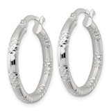 Sterling Silver Polished Diamond-cut Textured 25x3.25mm Round Hoop Earrings