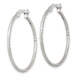 Sterling Silver Polished Diamond-cut Textured 30x1.5mm Round Hoop Earrings