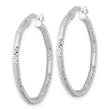 Sterling Silver Polished Diamond-cut Textured 30x2.25mm Round Hoop Earrings