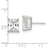Sterling Silver Polished Emerald-cut 10x8mm Basket Set CZ Stud Earrings