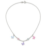 Sterling Silver Polished Enameled Floral & Butterfly Children's Necklace