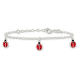 Sterling Silver Polished Enameled Ladybugs w/ 1in ext. Children's Bracelet