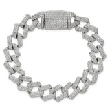 Sterling Silver Polished Fancy CZ Curb Link 8.5 Inch Mens Bracelet