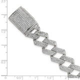 Sterling Silver Polished Fancy CZ Curb Link 8.5 Inch Mens Bracelet