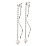 Sterling Silver Polished Fancy Freshwater Cultured Pearl on Chain and Twist Dangle Post Earrings