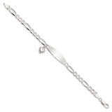 Sterling Silver Polished Figaro ID Heart Dangle Bracelet - QI-B40FF339-3174