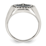Sterling Silver Polished Fleur de Lis Black Enameled and Black Nano Crystals Size 10 Mens Signet Ring