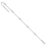 Sterling Silver Polished Flower 10in Plus 1in Ext. Anklet