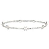 Sterling Silver Polished Flower 9in Plus 1in Ext. Anklet - QG-8A495CC4-2793