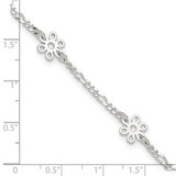 Sterling Silver Polished Flower 9in Plus 1in Ext. Anklet - QG-8A495CC4-2793