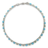Sterling Silver Polished Green Aventurine and Turquoise Beaded Double Strand 7.5 inch Bracelet