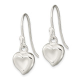 Sterling Silver Polished Heart Dangle Shephard Hook Earrings