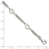 Sterling Silver Polished Hearts 7.5in w/1.0 in ext Bracelet