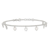 Sterling Silver Polished Hearts 9in Plus 1in Ext. Anklet