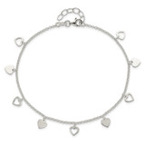 Sterling Silver Polished Hearts 9in Plus 1in Ext. Anklet