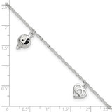 Sterling Silver Polished Hearts and Peace Sign 8in Plus 1in Ext Anklet