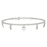 Sterling Silver Polished Hearts Anklet