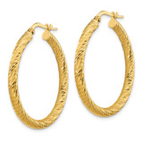 14k 3x25mm Diamond-cut Round Hoop Earrings