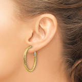 14k 3x25mm Diamond-cut Round Omega Back Hoop Earrings