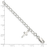 Sterling Silver Polished Latin Cross Charm with 1in Ext. Children's Bracele