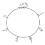 Sterling Silver Polished Lock and Key 10in Plus 1in Ext. Anklet