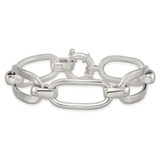 Sterling Silver Polished Long Oval and Round Link 7.5 inch Bracelet