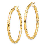 14K 3x35mm Diamond-cut Hoop Earrings