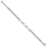 Sterling Silver Polished Mixed Curb Link 6.75 Inch with 1 Inch Extension Bracelet