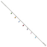 Sterling Silver Polished Multi-colored Beads 10in Plus 1in ext. Anklet