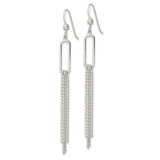 Sterling Silver Polished Oval and Multi-Strand Beaded Chain Dangle Earrings