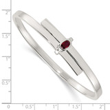 Sterling Silver Polished Oval Red CZ Slip On Expandable Bangle