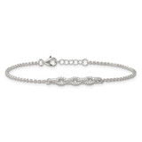 Sterling Silver Polished Pave CZ Cable Link 6.75 Inch with 0.5 Inch Extension Bracelet