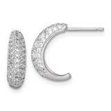 Sterling Silver Polished Pave CZ Post J-Hoop Earrings