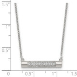 Sterling Silver Polished Pave CZ Rounded Bar 16 Inch with 2 Inch Extension Necklace