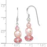 Sterling Silver Polished Peach Crystal & Pink FWC Pearl Dangle Earrings