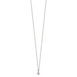 Sterling Silver Polished Pink Bezel Set CZ Children's 14in Necklace and Stud Earrings Set