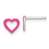 Sterling Silver Polished Pink Enamel Open Heart Childrens 14 inch Necklace and Post Earrings Set
