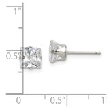 Sterling Silver Polished Princess 6mm CZ Snap Set Stud Earrings