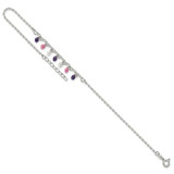 Sterling Silver Polished Purple/Pink/White CZ with Hearts 9 inch with 1 inch Extension Anklet