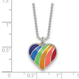 Sterling Silver Polished Rainbow Enameled Heart 16 inch Necklace