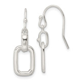 Sterling Silver Polished Rectangle Link Dangle Shepherd Hook Earrings