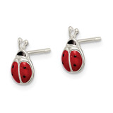 Sterling Silver Polished Red/Black Enameled Ladybug Post Earrings - QE-14154330-1428