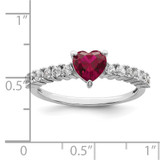 Sterling Silver Polished Rhodium-plated Created Ruby and CZ Heart Ring - QR-2DDDCB59-8206