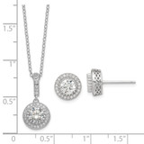 Sterling Silver Polished Rhodium-plated CZ 18in Necklace/Post Earrings Set - QG-0E7EB651-4657