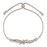 Sterling Silver Polished Rhodium-plated CZ Adjustable Bracelet - QG-2344B76D-4411