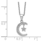 Sterling Silver Polished Rhodium-plated CZ Moon & Star 18in Necklace