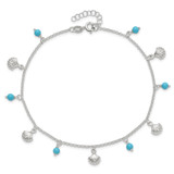 Sterling Silver Polished Shells and Turquoise Beads 9in Plus 1in ext. Ankle